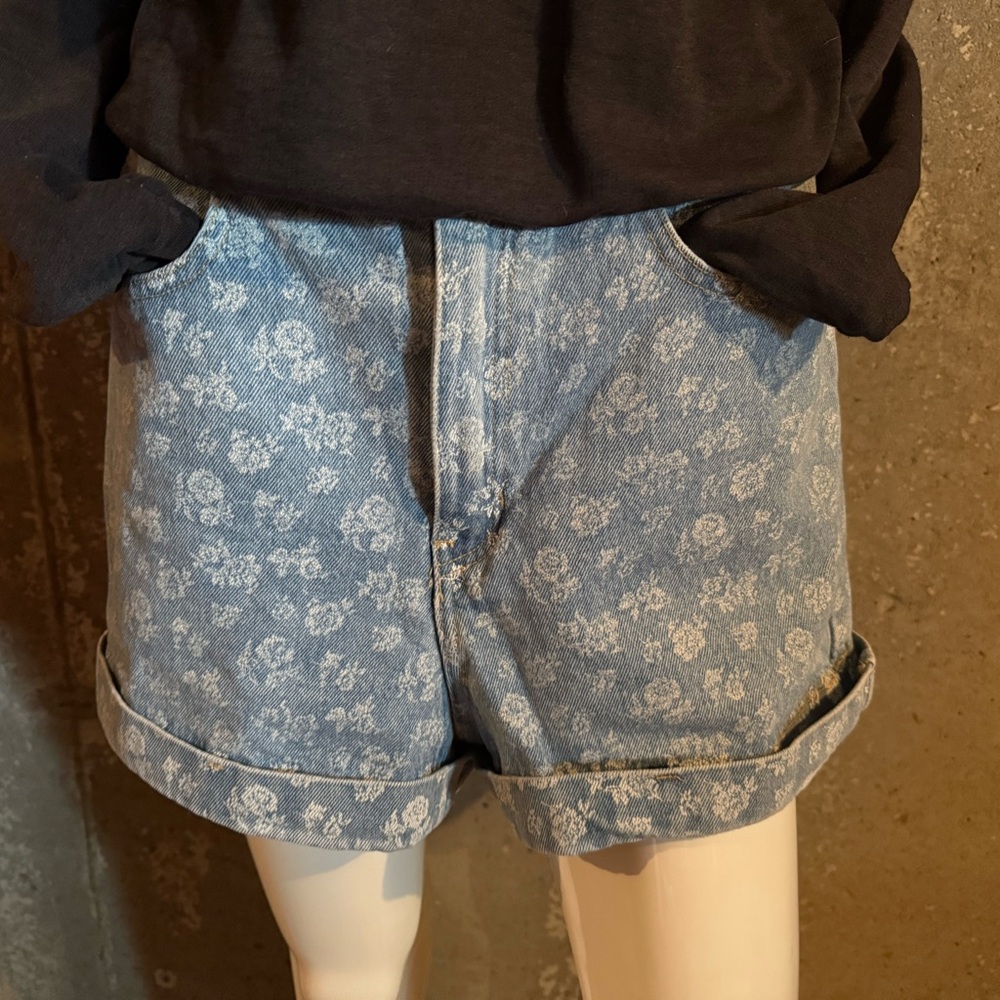 American Apparel Blue Jean Shorts with Vintage Print